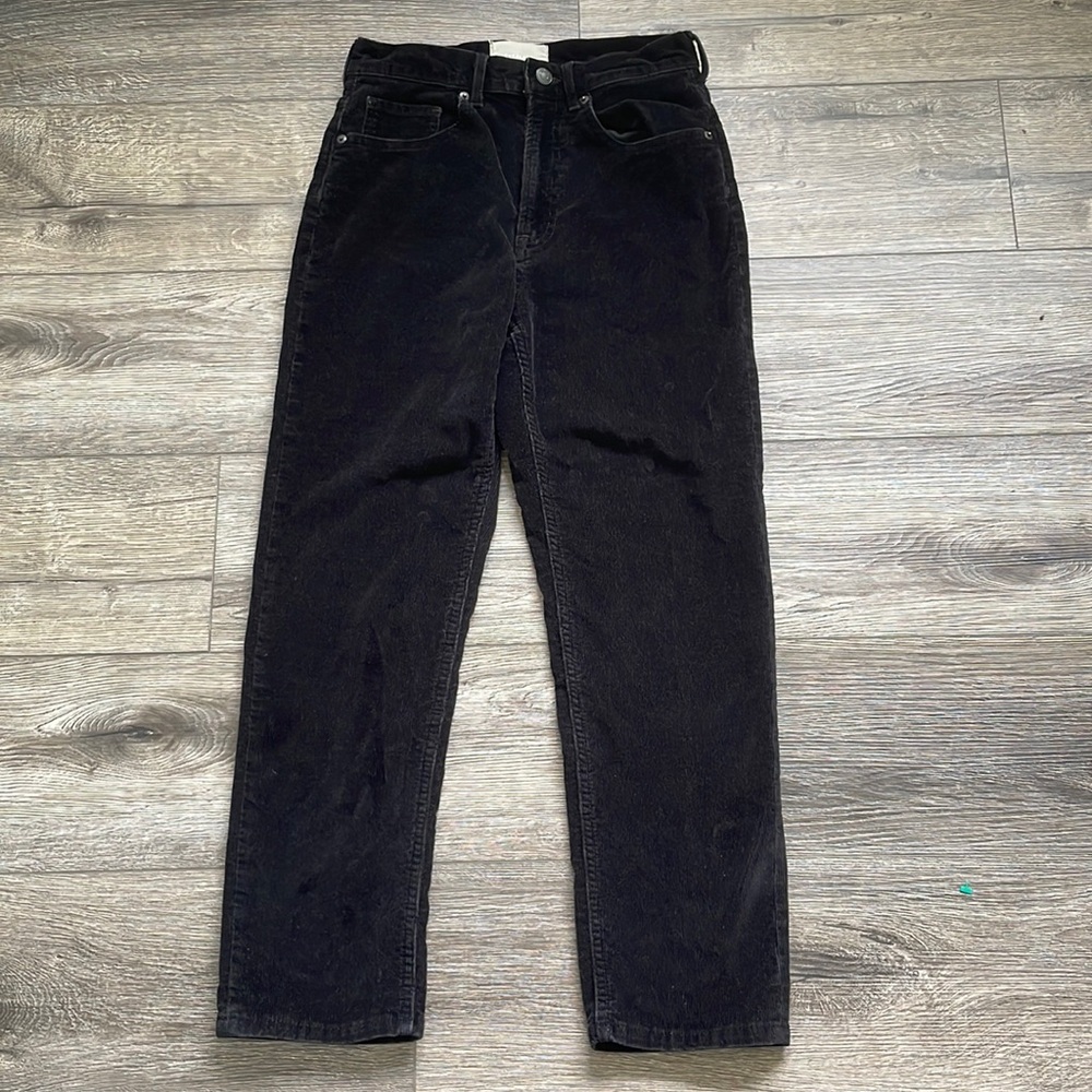 Everlane | Corduroy High Rise Straight Leg Crop Black Zip Fly Pants Size 27